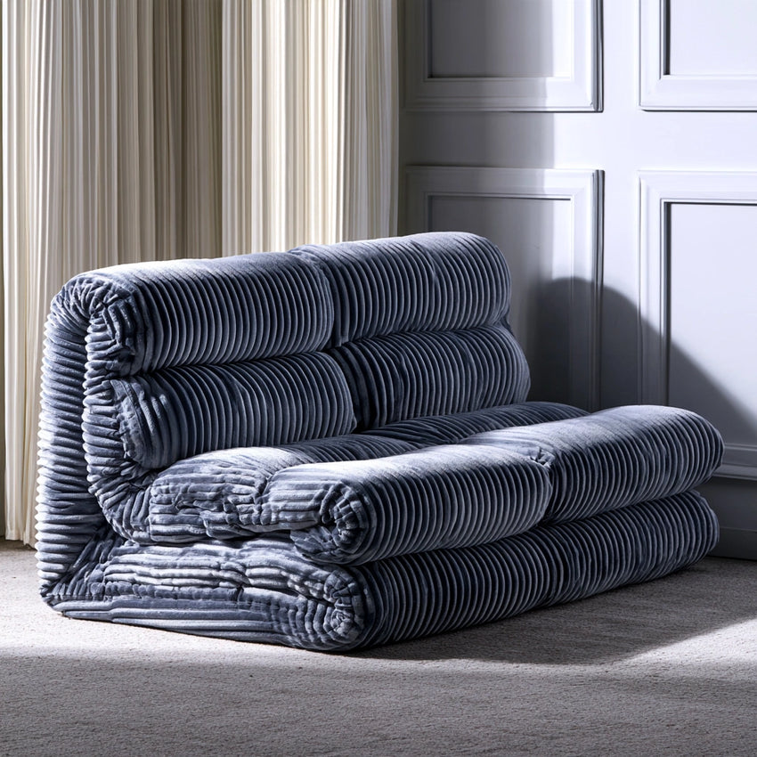 Divano imbottito in velluto a coste, colore grigio