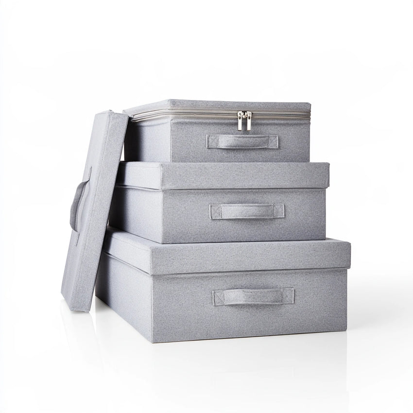 Contenitore per la casa con rivestimento in tessuto, colore grigio